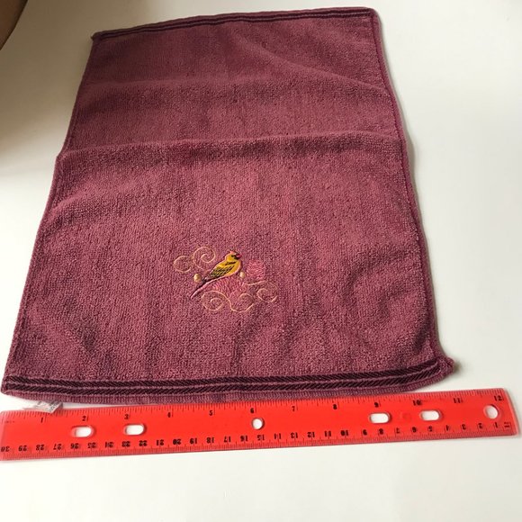 Vintage Oriole Bird Tea Towel Embroidered Hand Kitchen Bath Yellow Burgundy - Picture 12 of 14